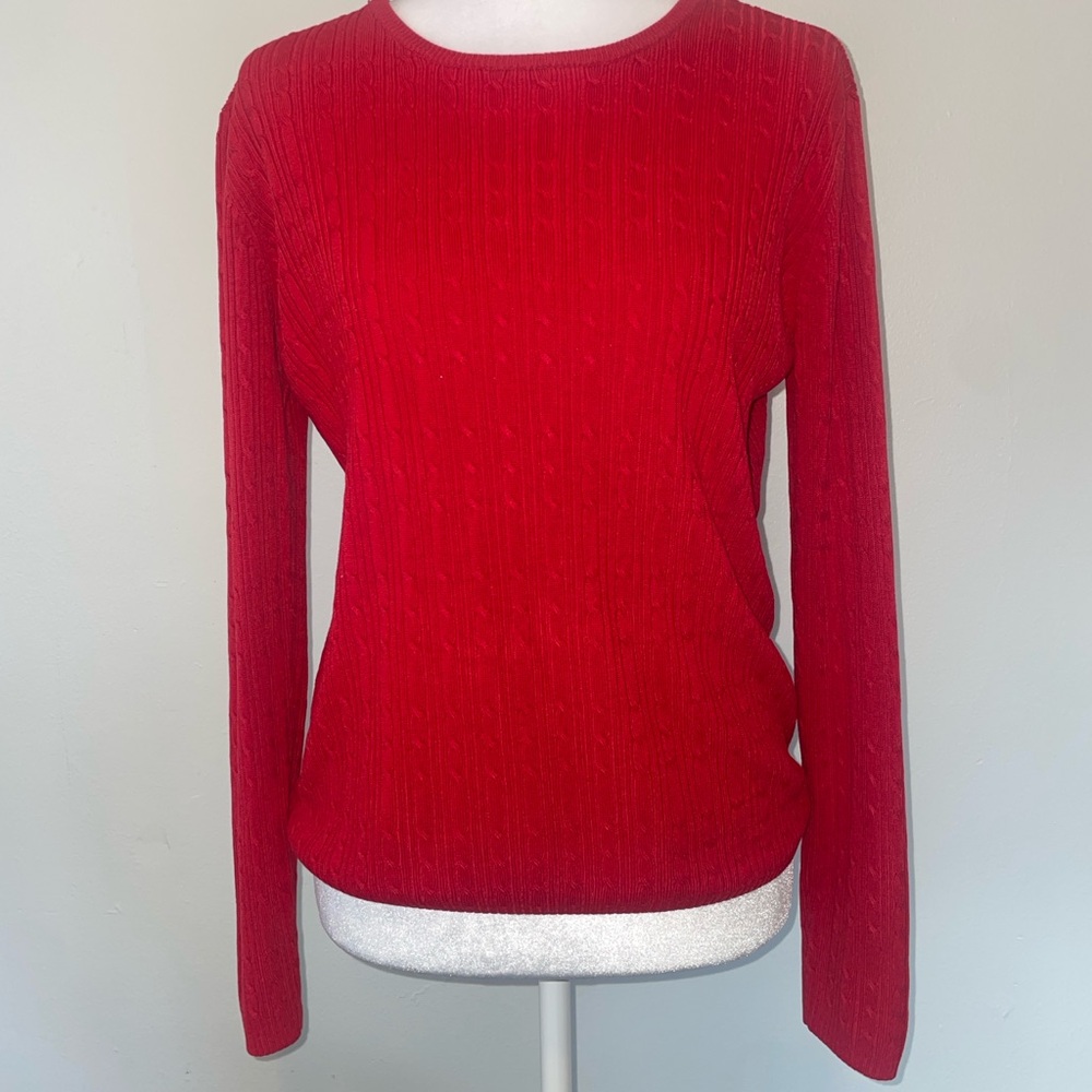Preppy Cable Knit Sweater Red Crewneck by Kim Rodgers M‎